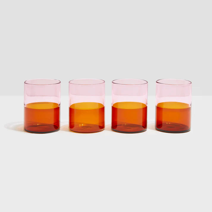 Two Tone Glasses - Pink & Amber (4 pack)
