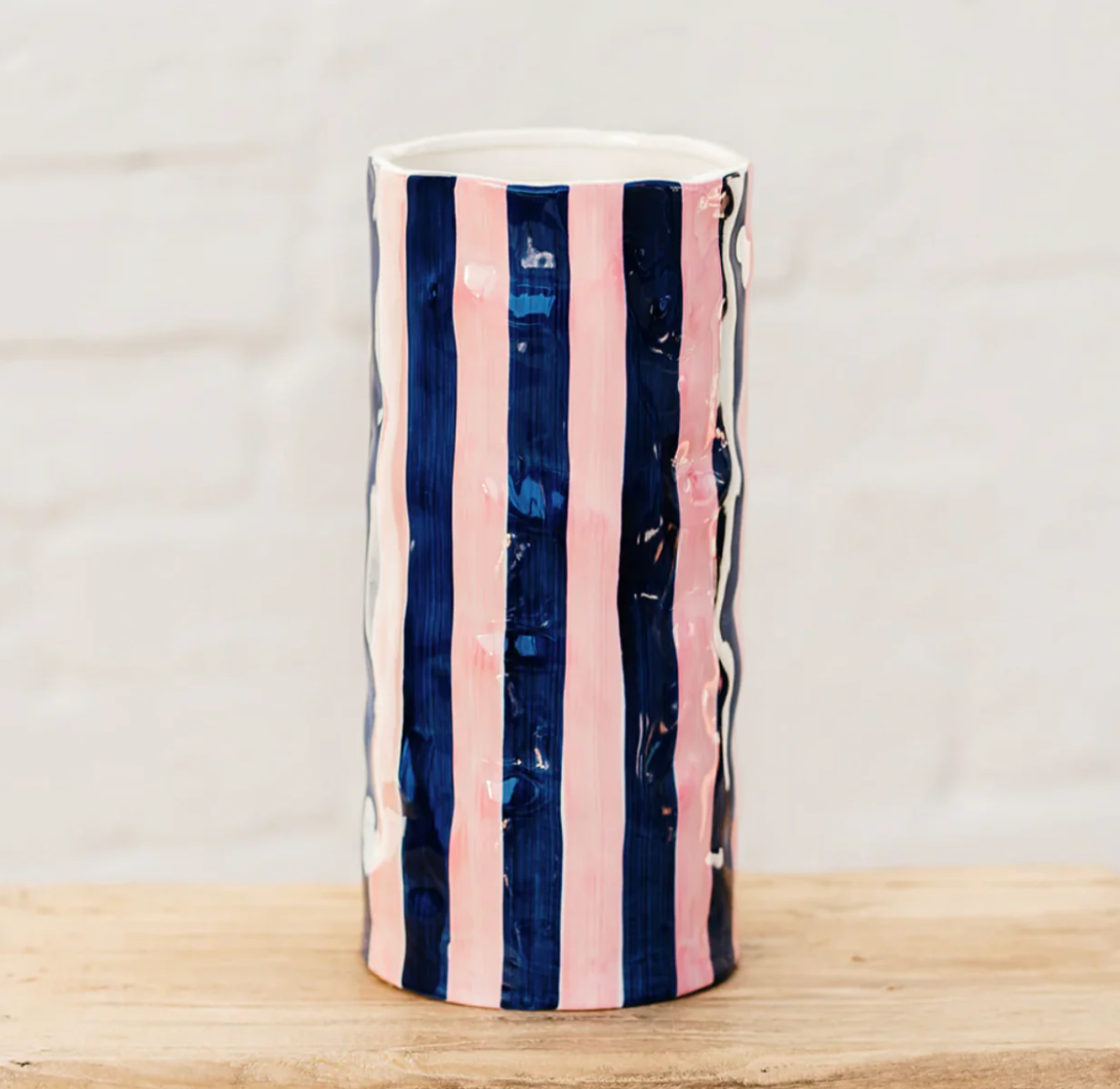 Vase - Navy & Pink Stripe