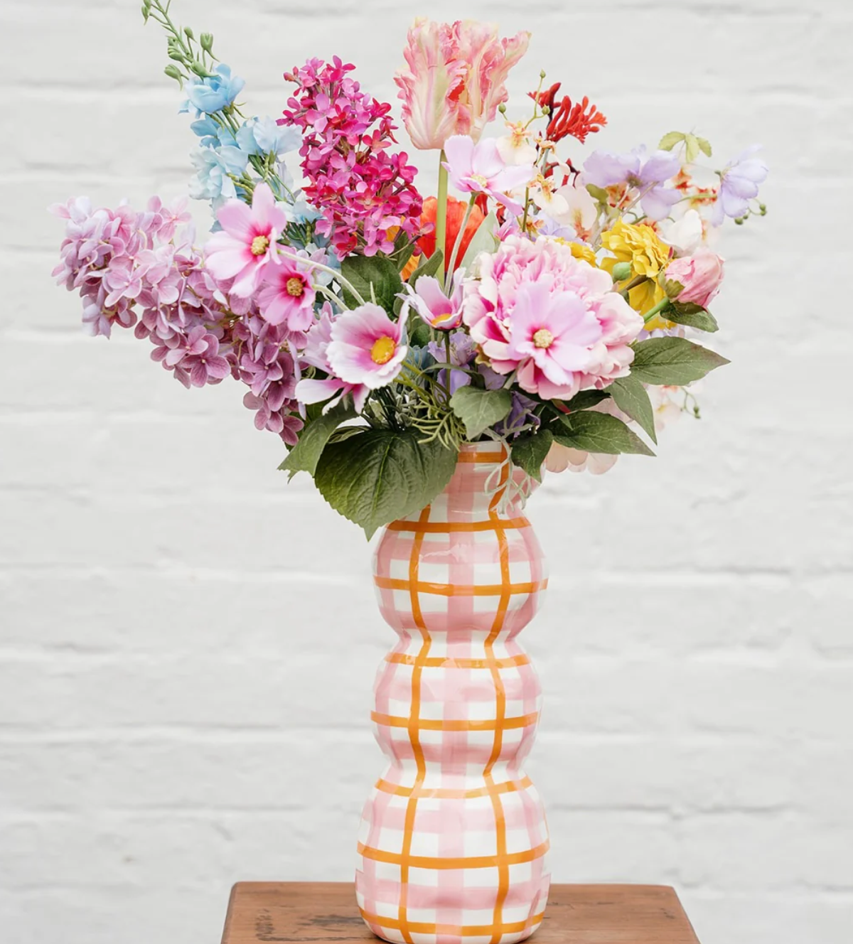 3 Tier Vase - Pink & Orange Gingham
