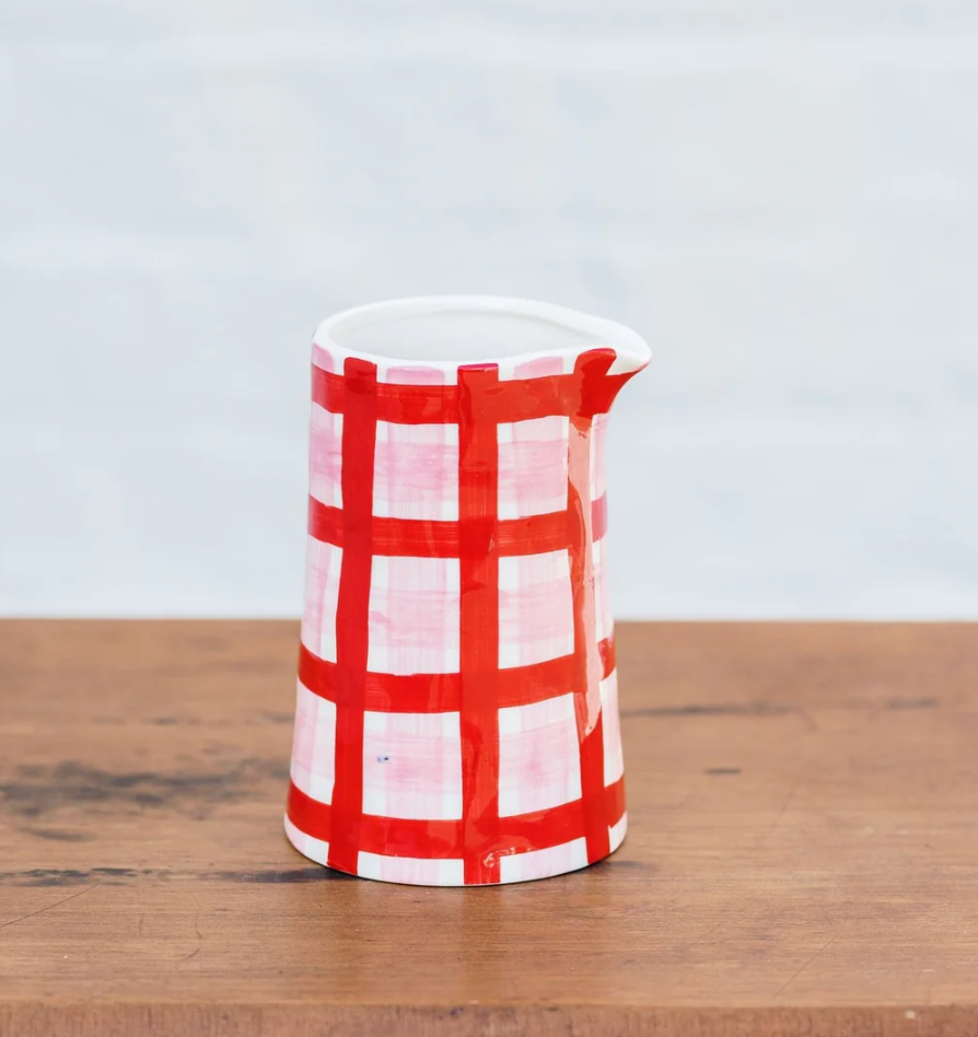 Milk Jug - Pink & Red Gingham