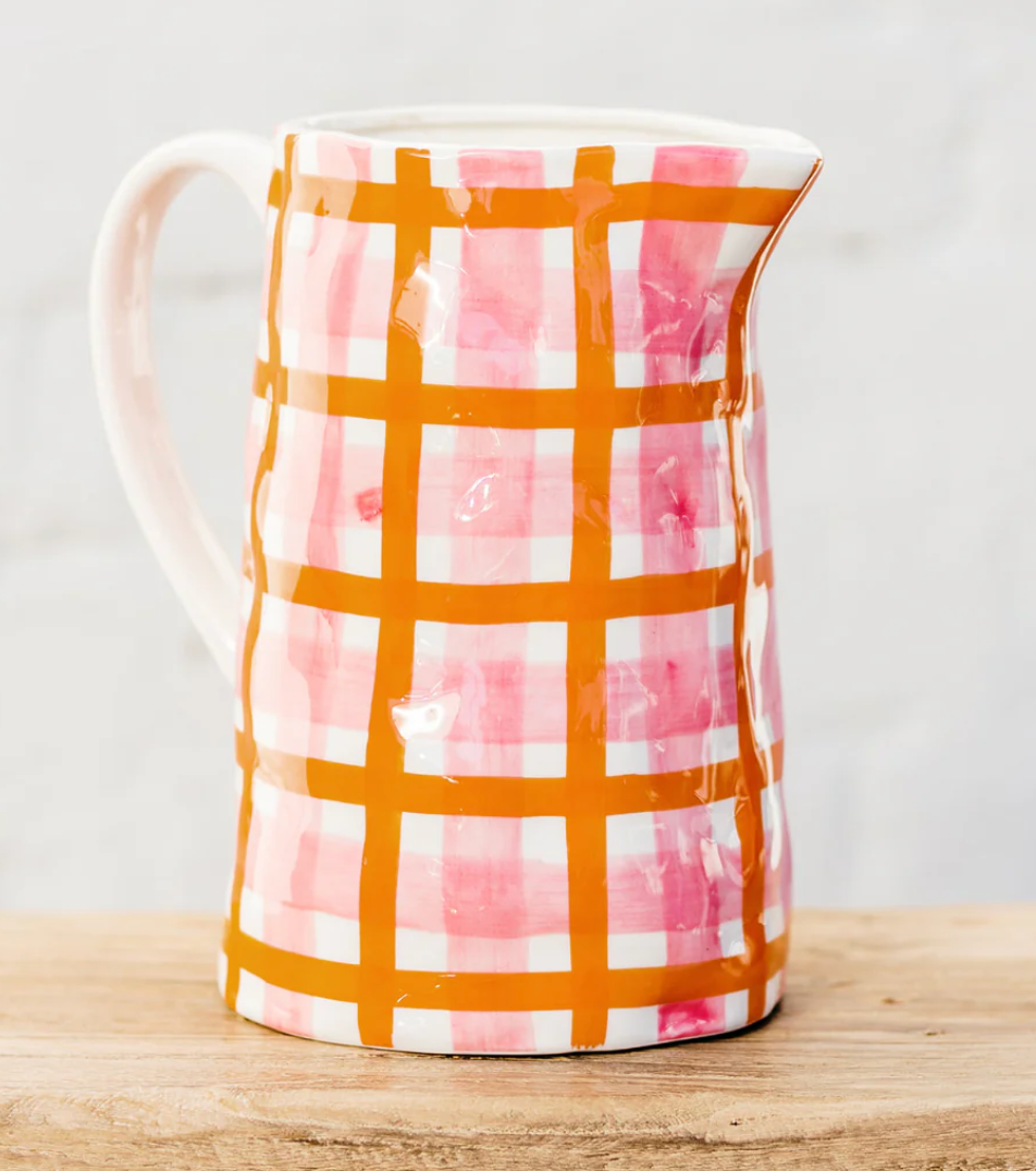 Medium Jug - Rose Pink & Orange Gingham