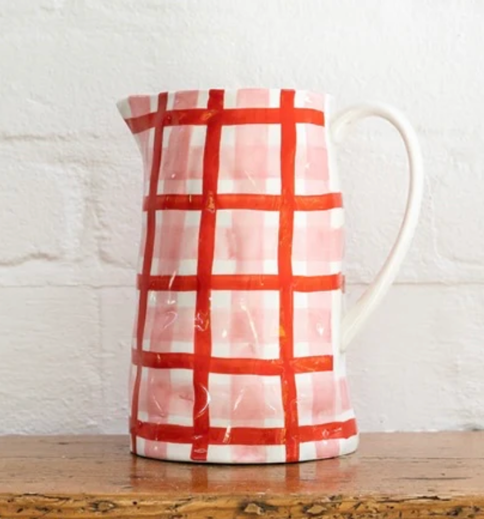Medium Jug - Rose Pink & Red Gingham