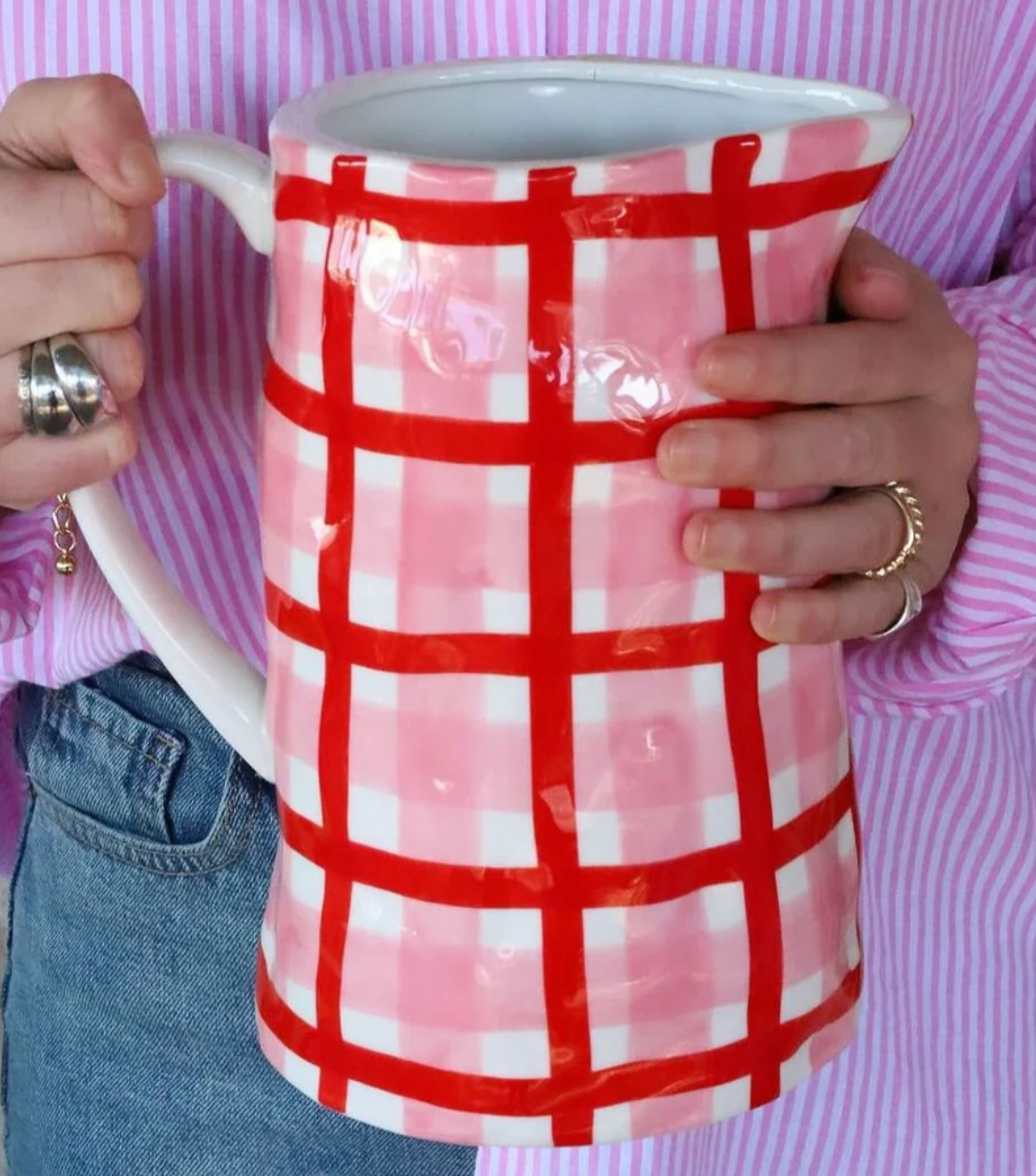 Medium Jug - Rose Pink & Red Gingham
