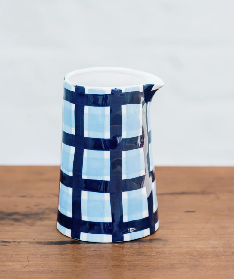 Milk Jug - Navy & Blue Gingham
