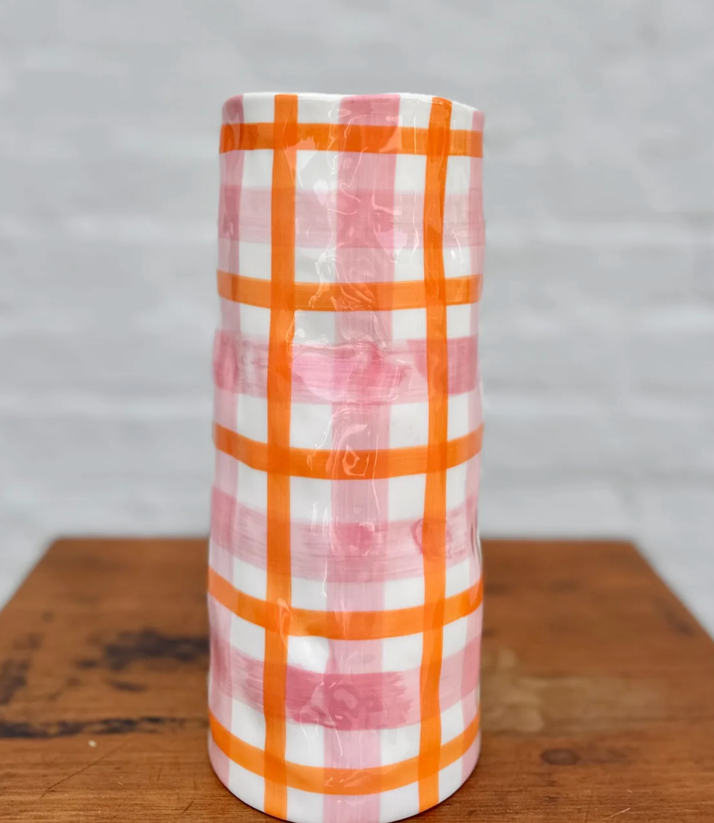 Medium Vase - Pink & Orange Gingham