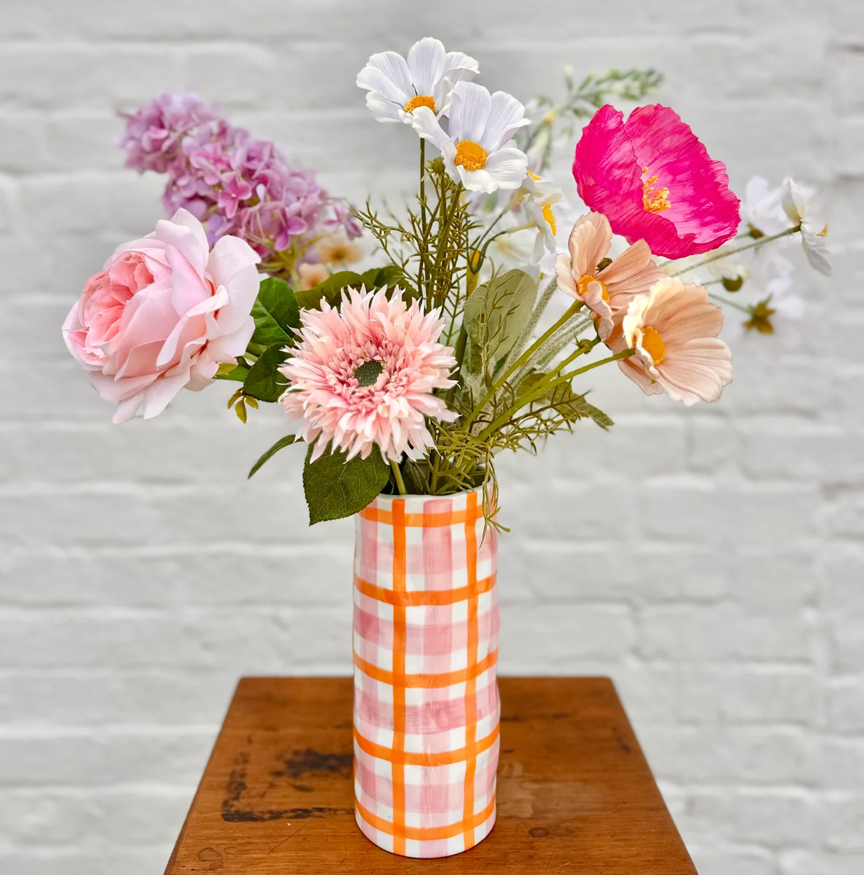 Medium Vase - Pink & Orange Gingham