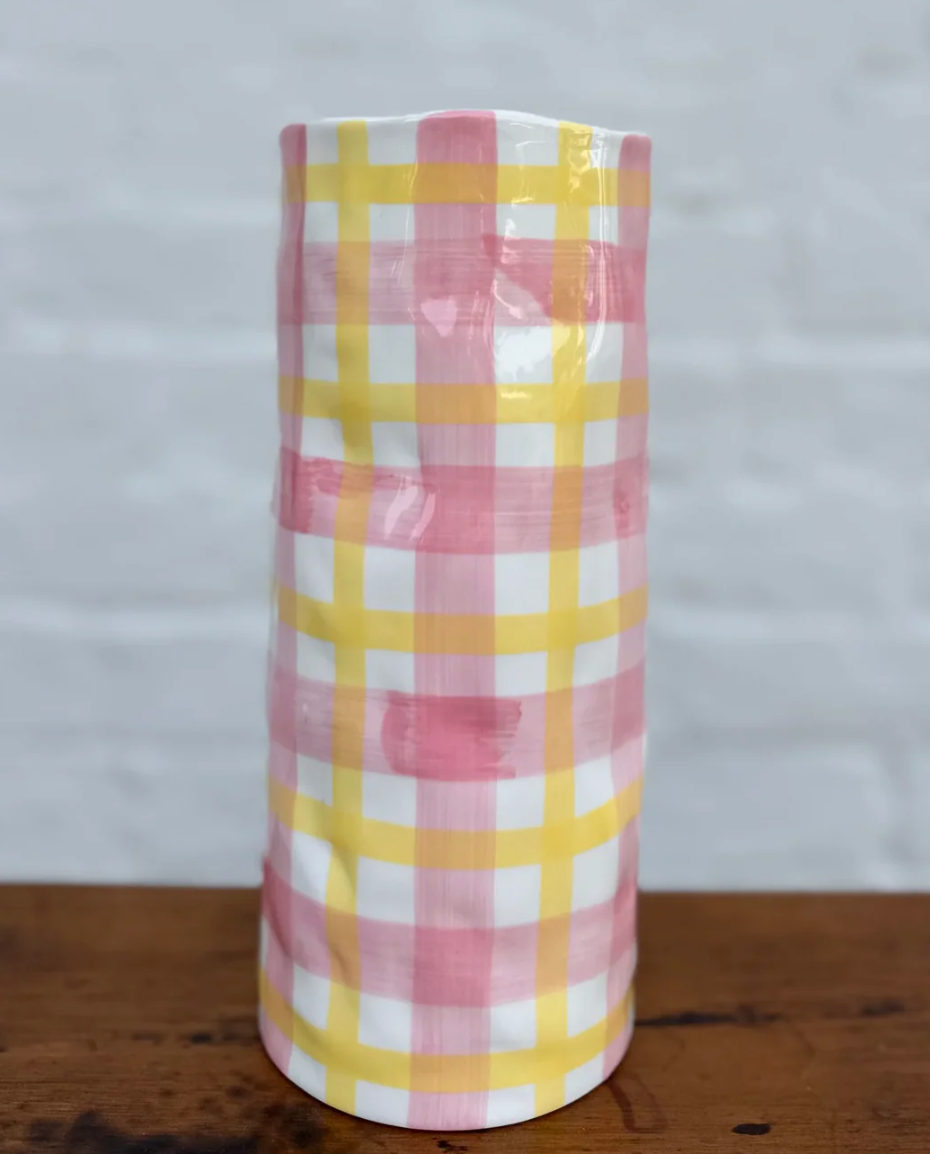 Medium Vase - Pink & Yellow Gingham