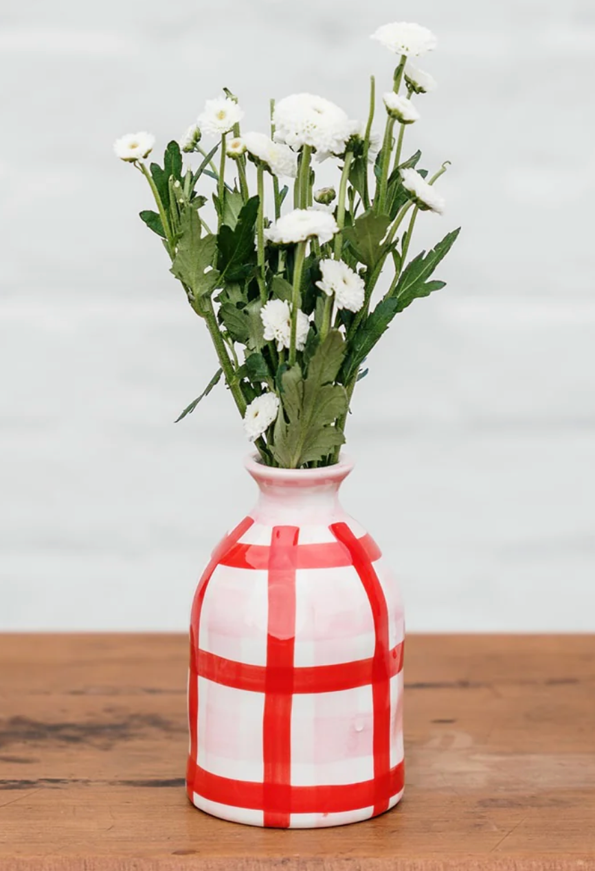 Bud Vase - Pink & Red Gingham