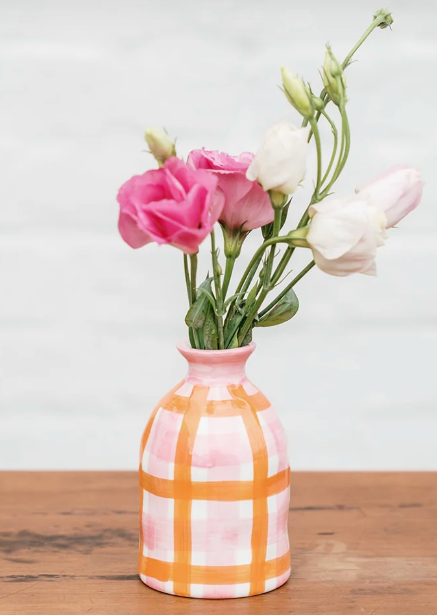 Bud Vase - Pink & Orange Gingham