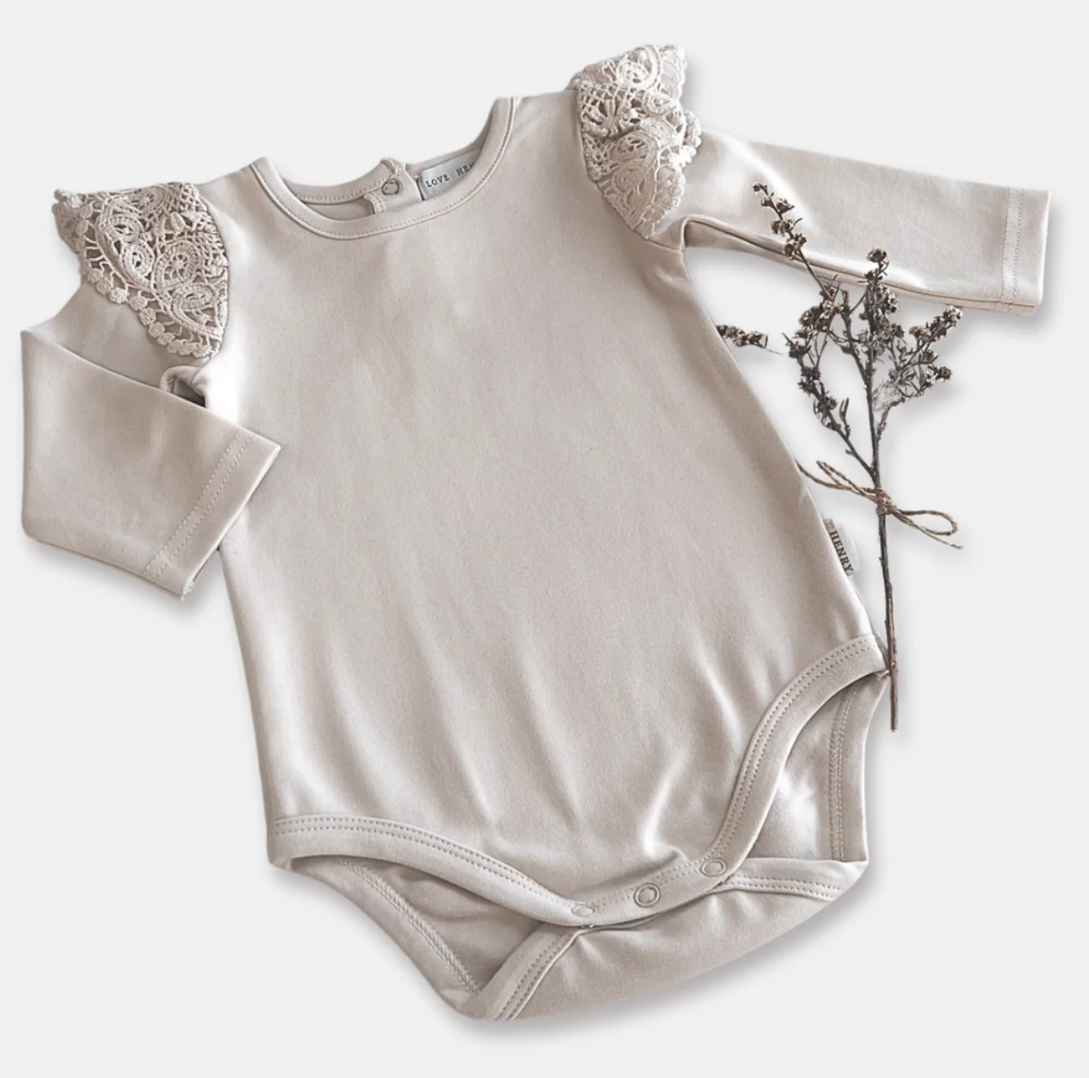 Baby Girls Lace Sleeve Romper - Beige