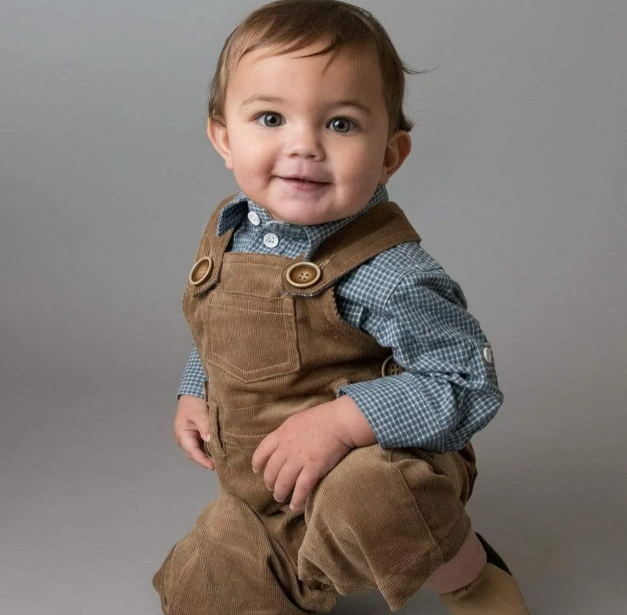 Baby Boys Dungaree - Brown Corduroy