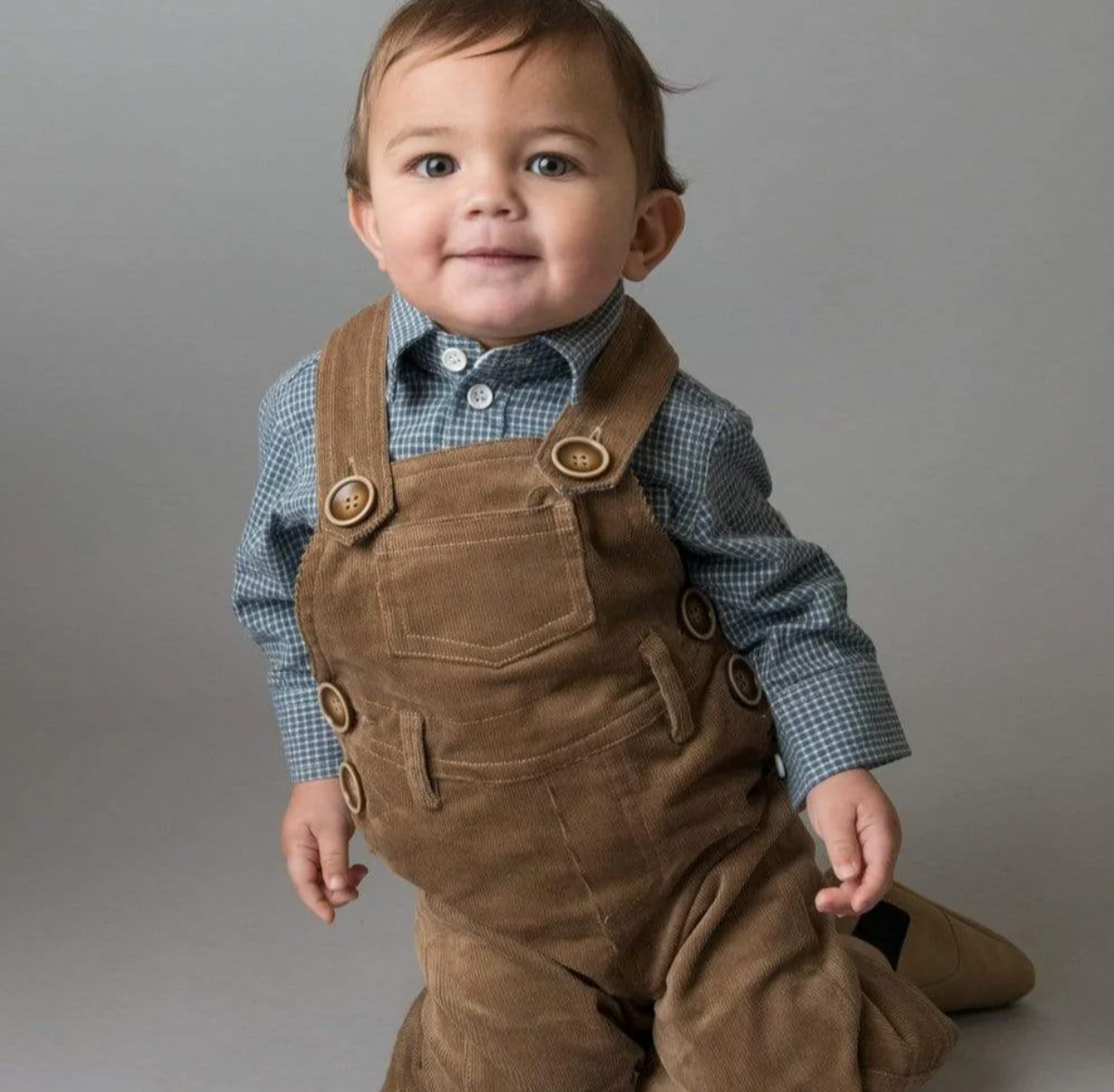 Baby Boys Dungaree - Brown Corduroy