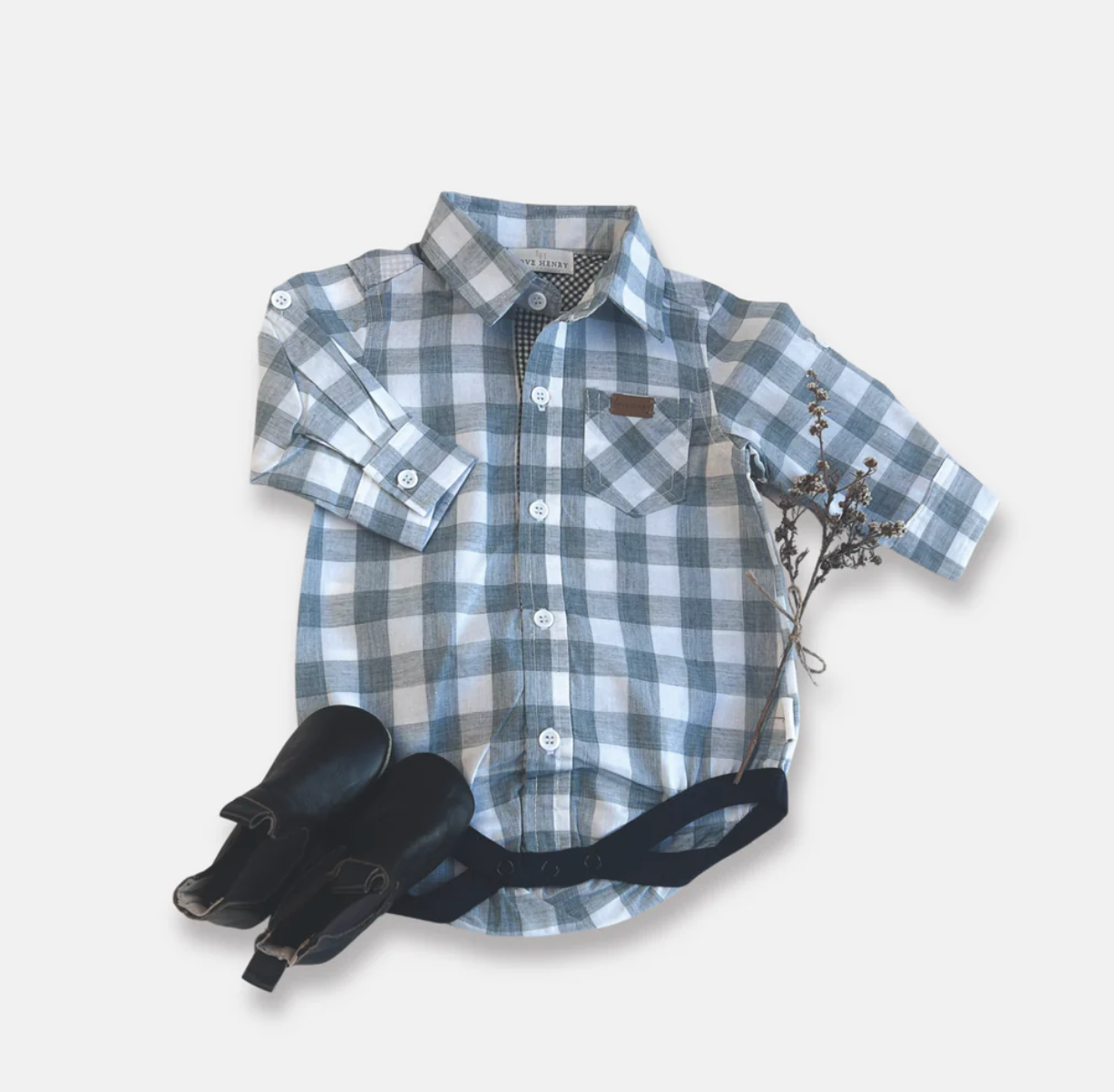 Baby Boys Dress Shirt Romper - Blue Check