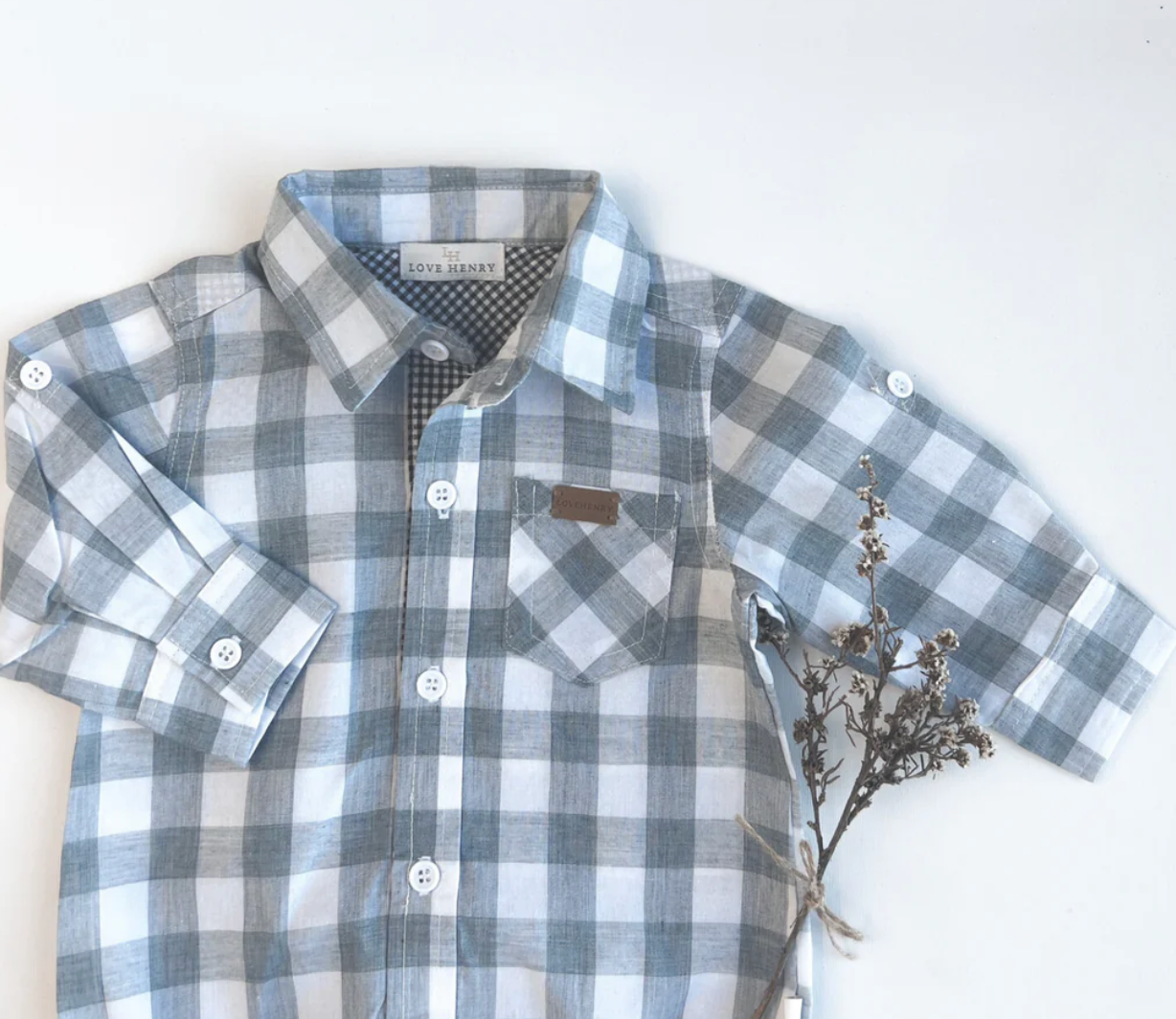 Baby Boys Dress Shirt Romper - Blue Check