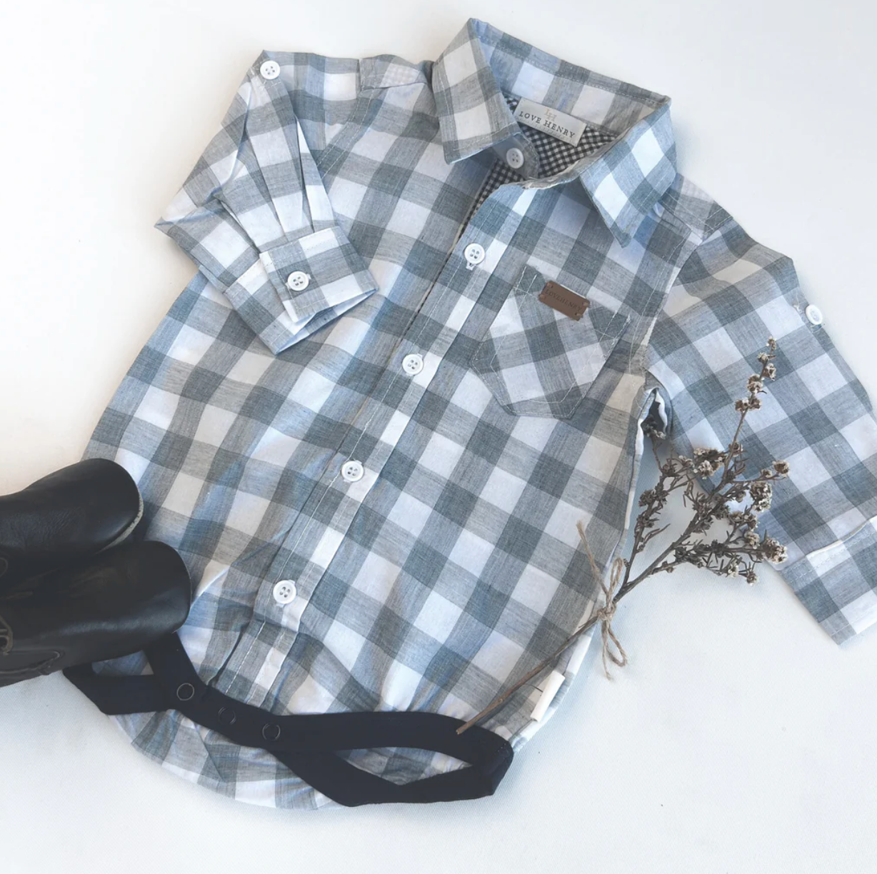 Baby Boys Dress Shirt Romper - Blue Check