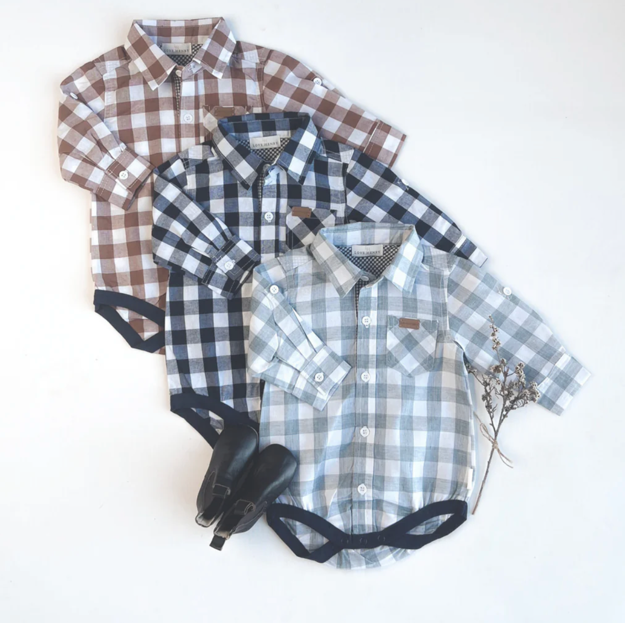 Baby Boys Dress Shirt Romper - Blue Check