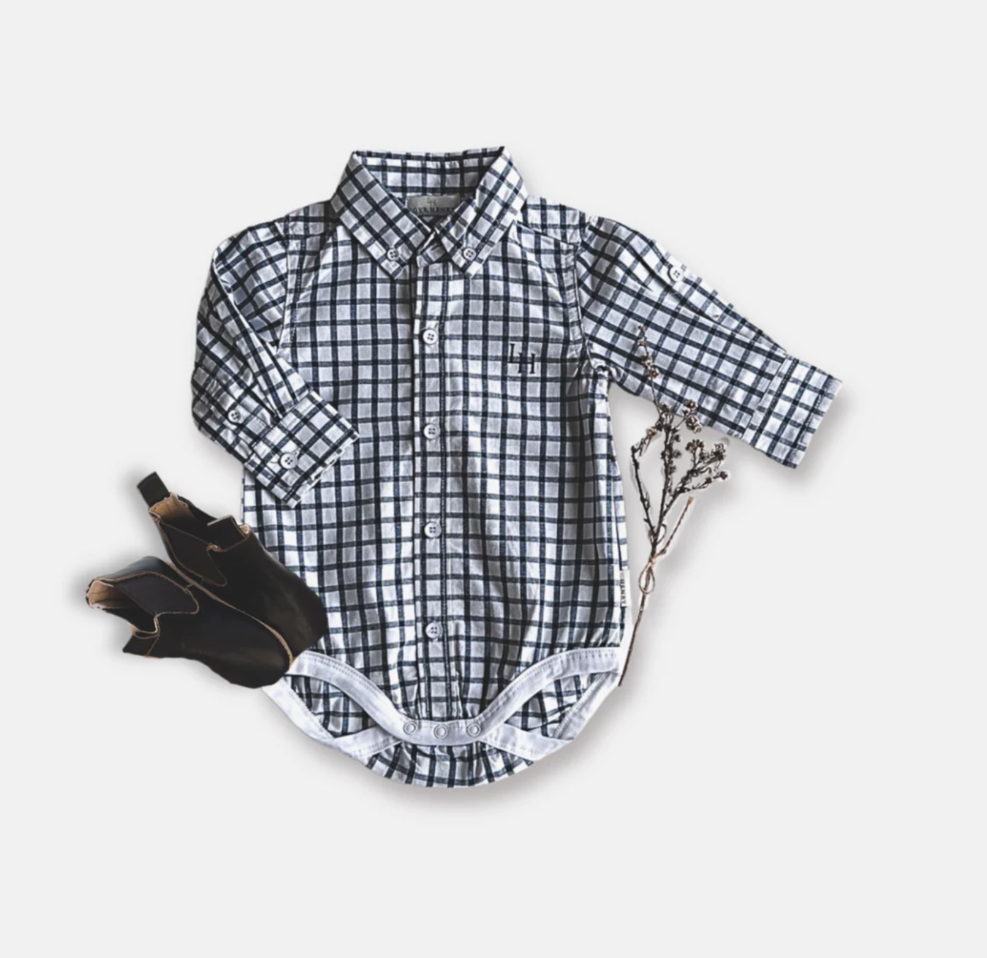 Baby Boys Oxford Shirt Romper - Blue Check
