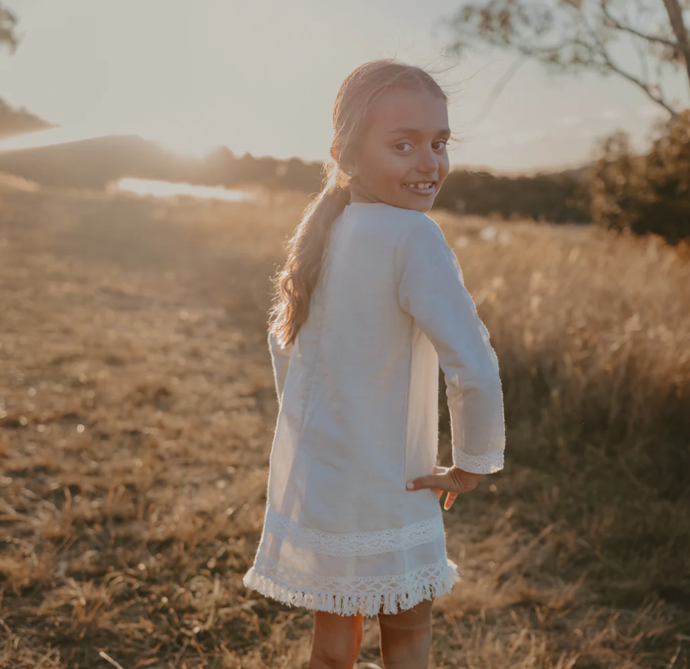Girls Aleeia Tassle Dress - Linen