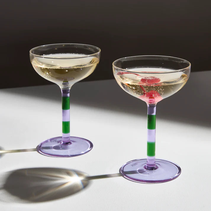 Striped Coupe Glasses - Lilac & Green (2 pack)