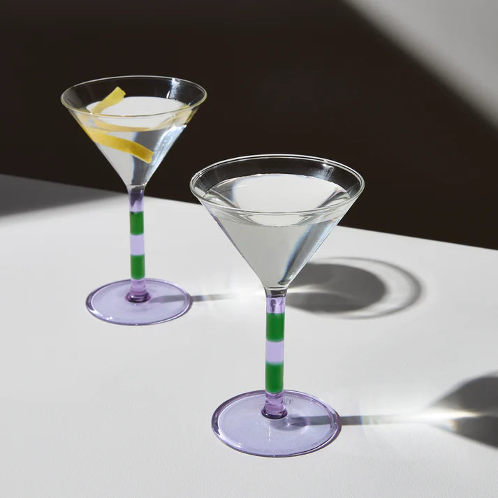 Striped Martini Glasses - Lilac & Green (2 pack)