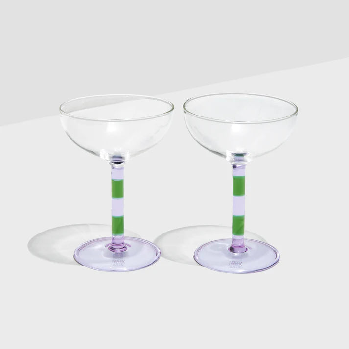 Striped Coupe Glasses - Lilac & Green (2 pack)