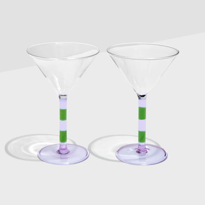 Striped Martini Glasses - Lilac & Green (2 pack)