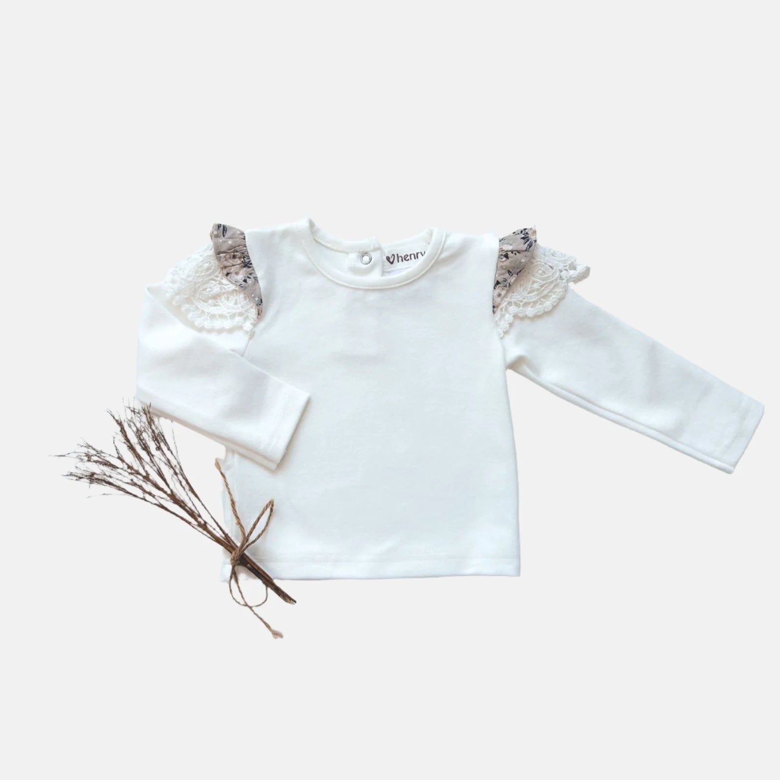 Baby Girls LS Print Sleeve Top - Cream