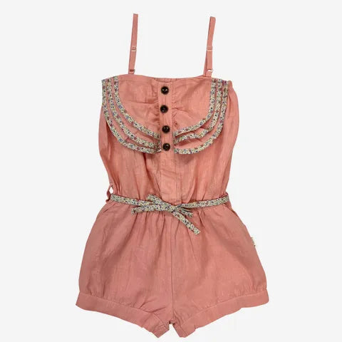 Girls Miranda Playsuit - Peach Pink Linen