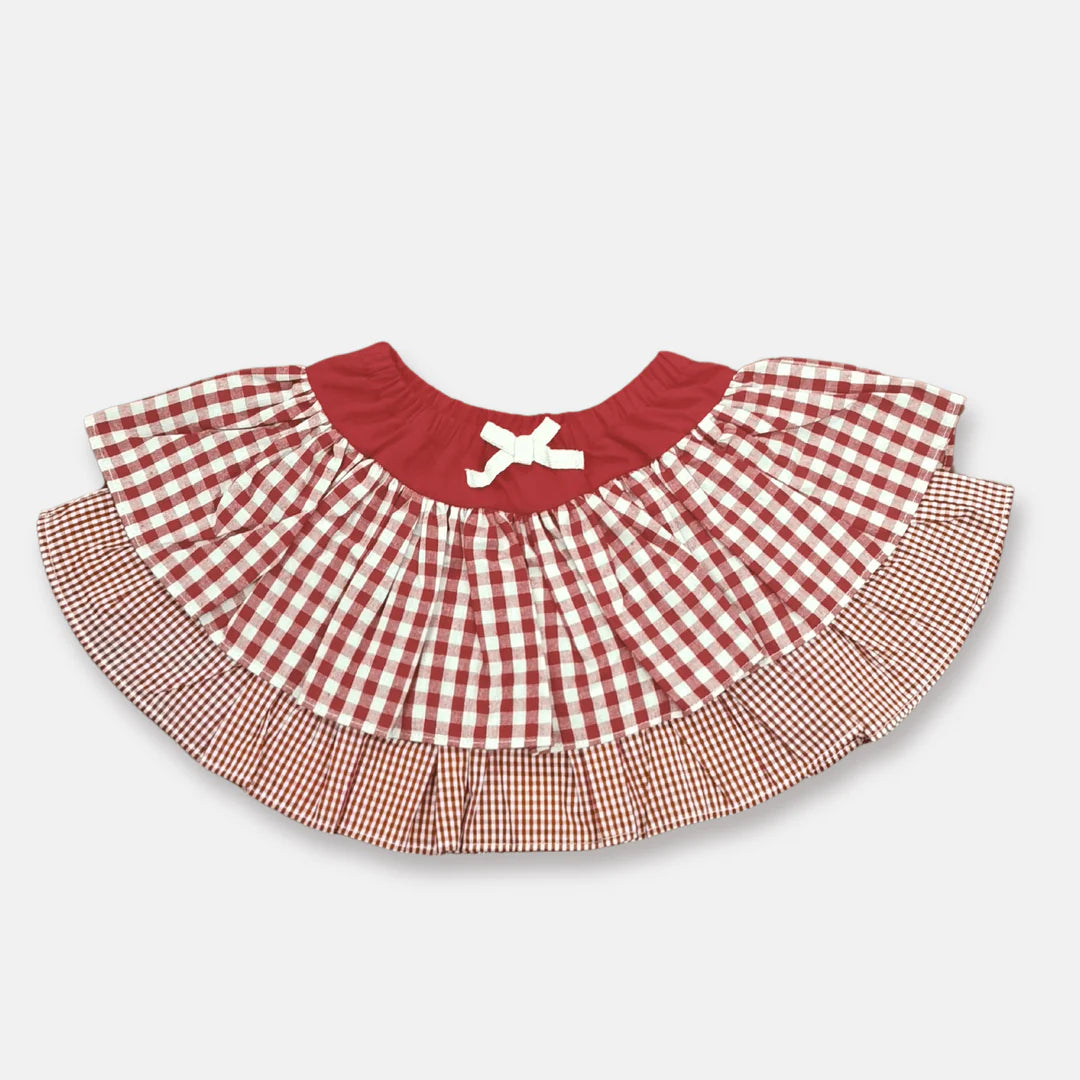 Girls Frilly Shirt - Red Checks