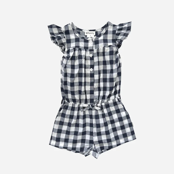 Girls Chloe Playsuit - Navy Gingham
