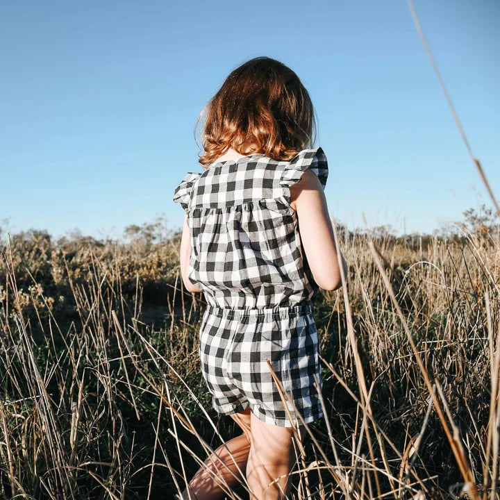 Girls Chloe Playsuit - Navy Gingham