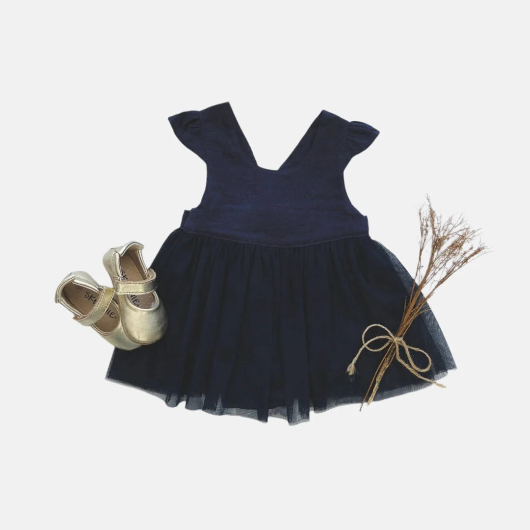 Baby Girls Lottie Dress - Navy Linen