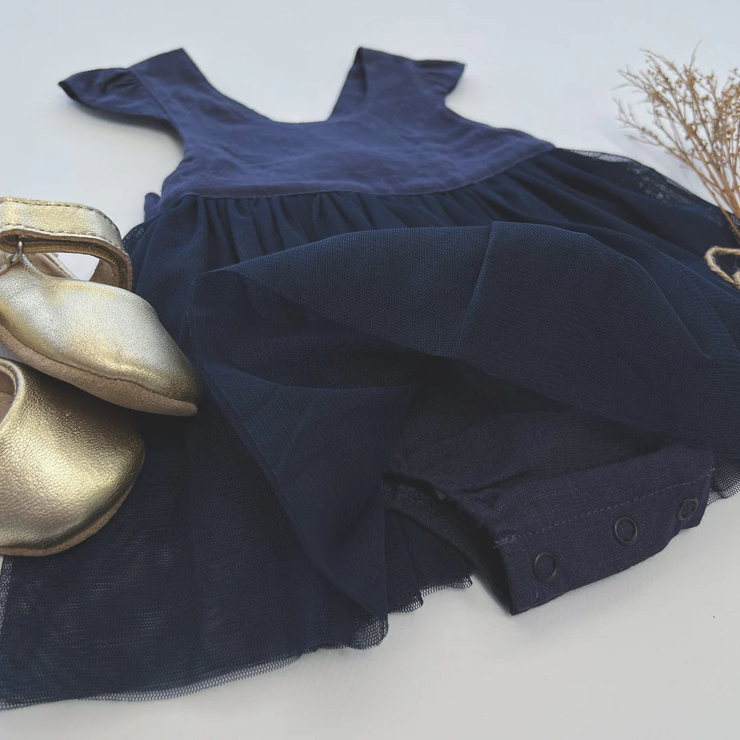 Baby Girls Lottie Dress - Navy Linen
