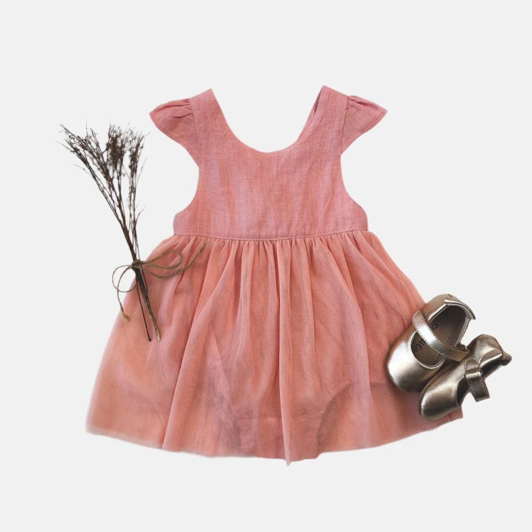 Baby Girls Lottie Dress - Peach Pink Linen