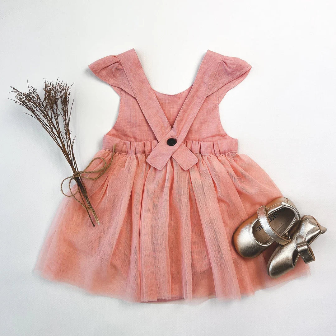 Baby Girls Lottie Dress - Peach Pink Linen