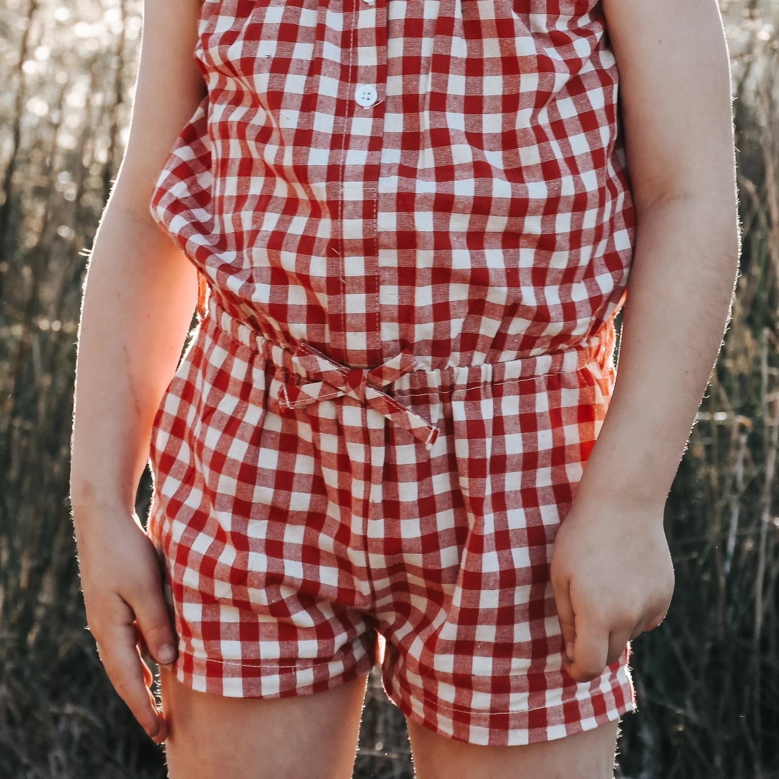 Girls Chloe Playsuit - Red Gingham