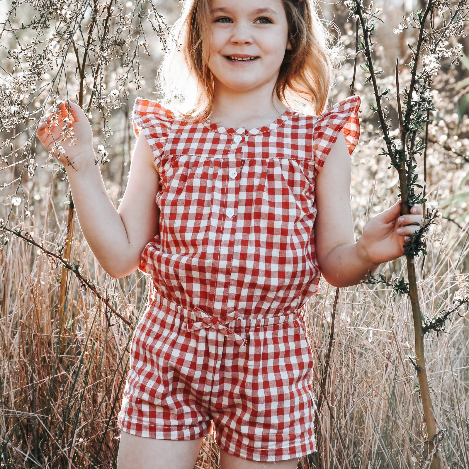 Girls Chloe Playsuit - Red Gingham