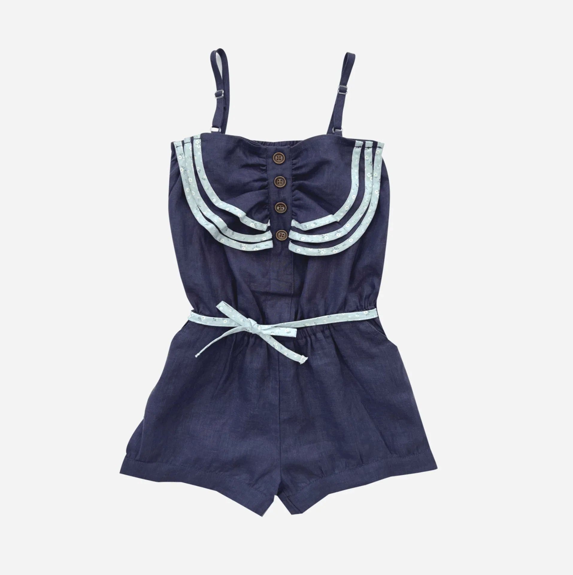 Girls Miranda Playsuit - Navy Linen