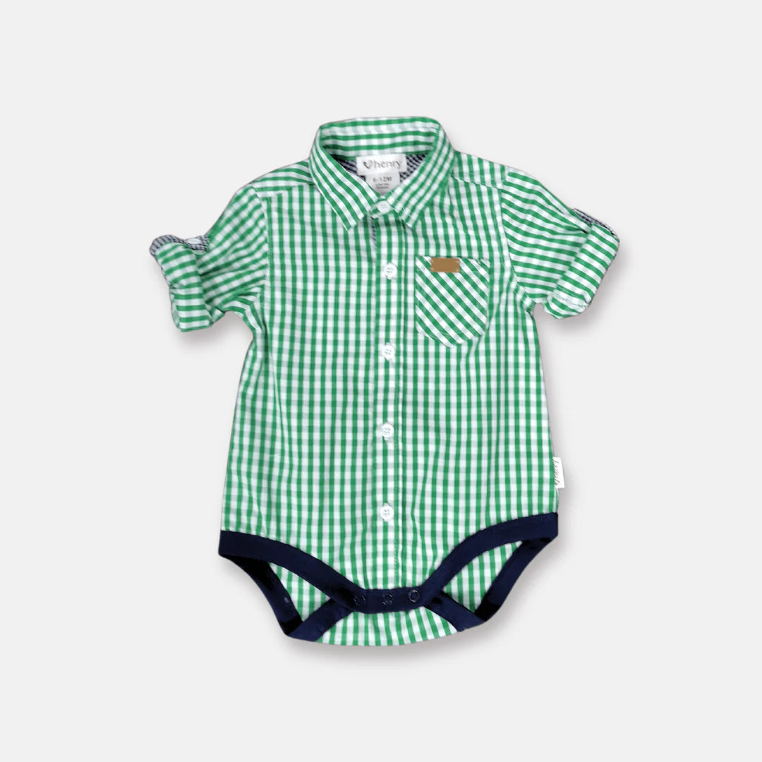 Baby Boys Dress Shirt Romper - Bright Green Check