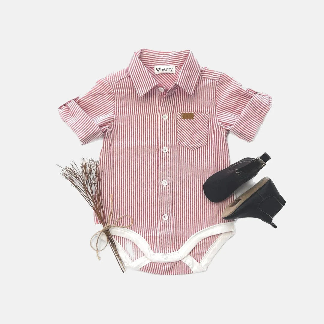 Baby Boys Dress Shirt Romper - Red Pinstripe