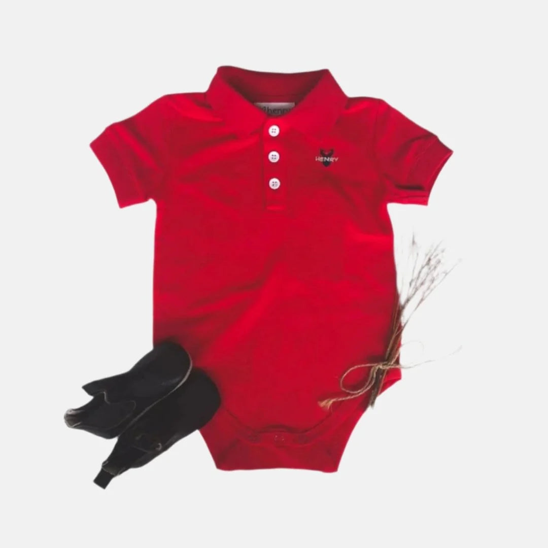 Baby Boy Polo Romper - Bright Red