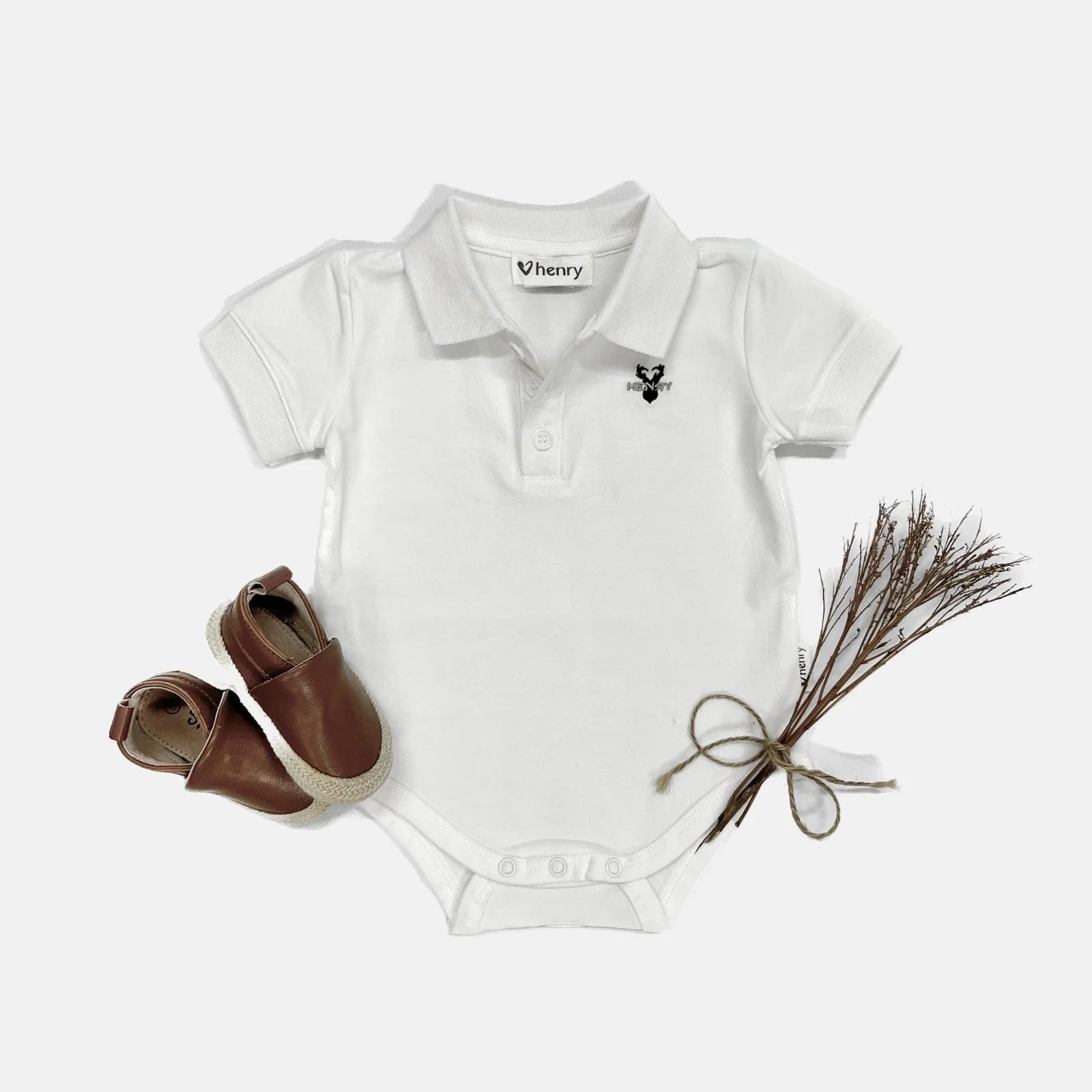 Baby Boys Polo Romper - White