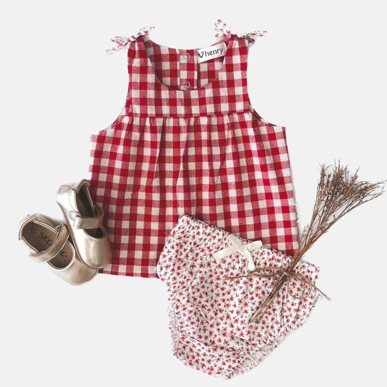 Baby Girls Amelia Top - Red Check