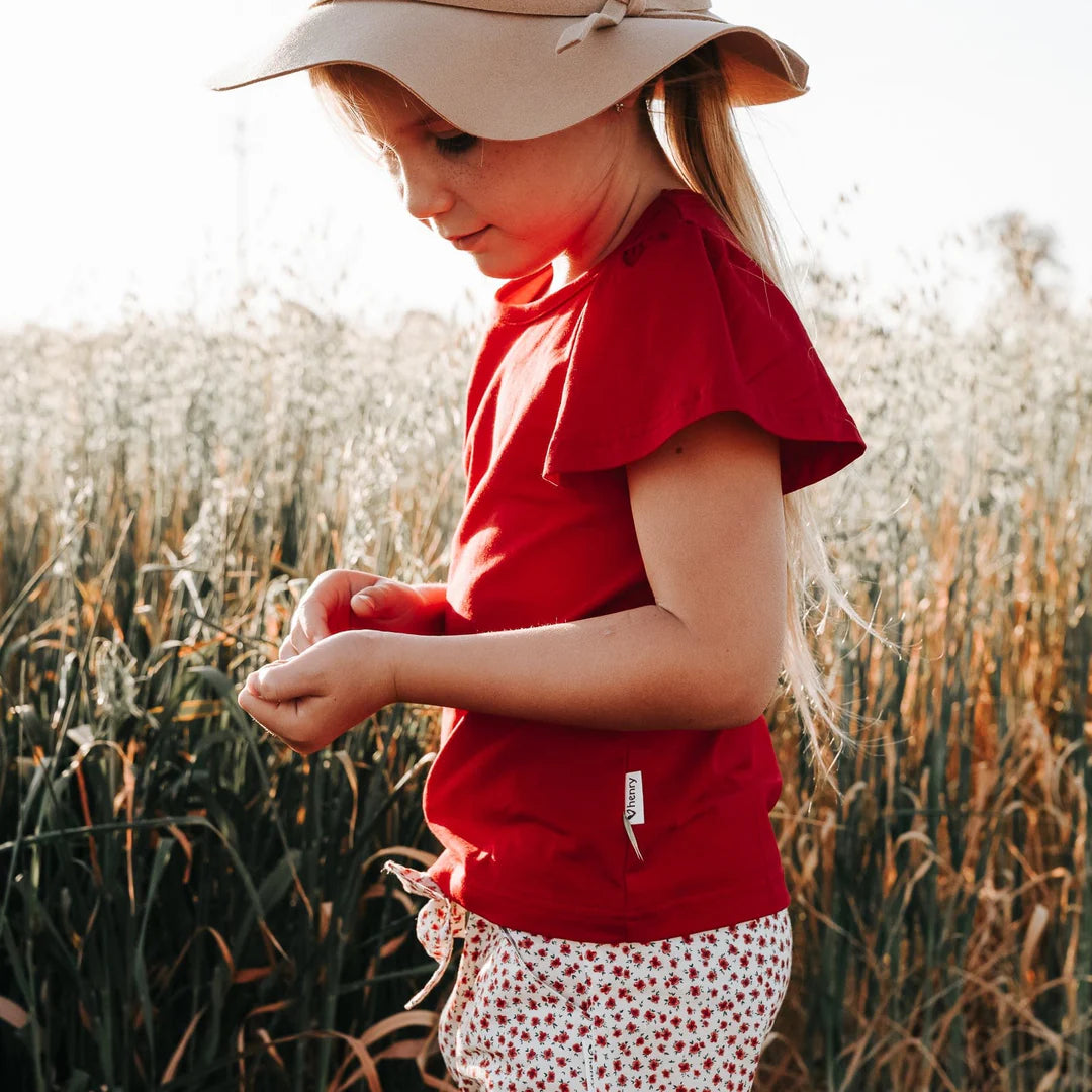 Girls Frill Sleeve Top - Red