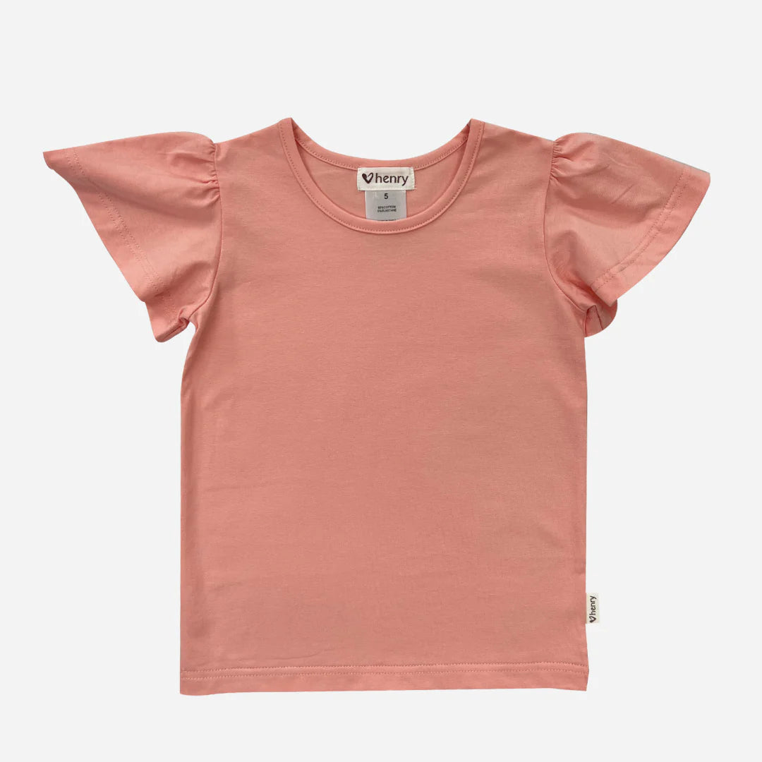 Girls Frill Sleeve Top - Peach Pink