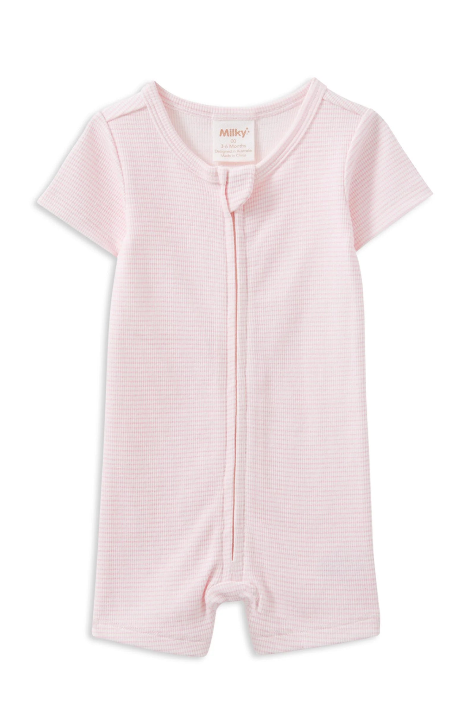 Pink Stripe Rib Zip Romper