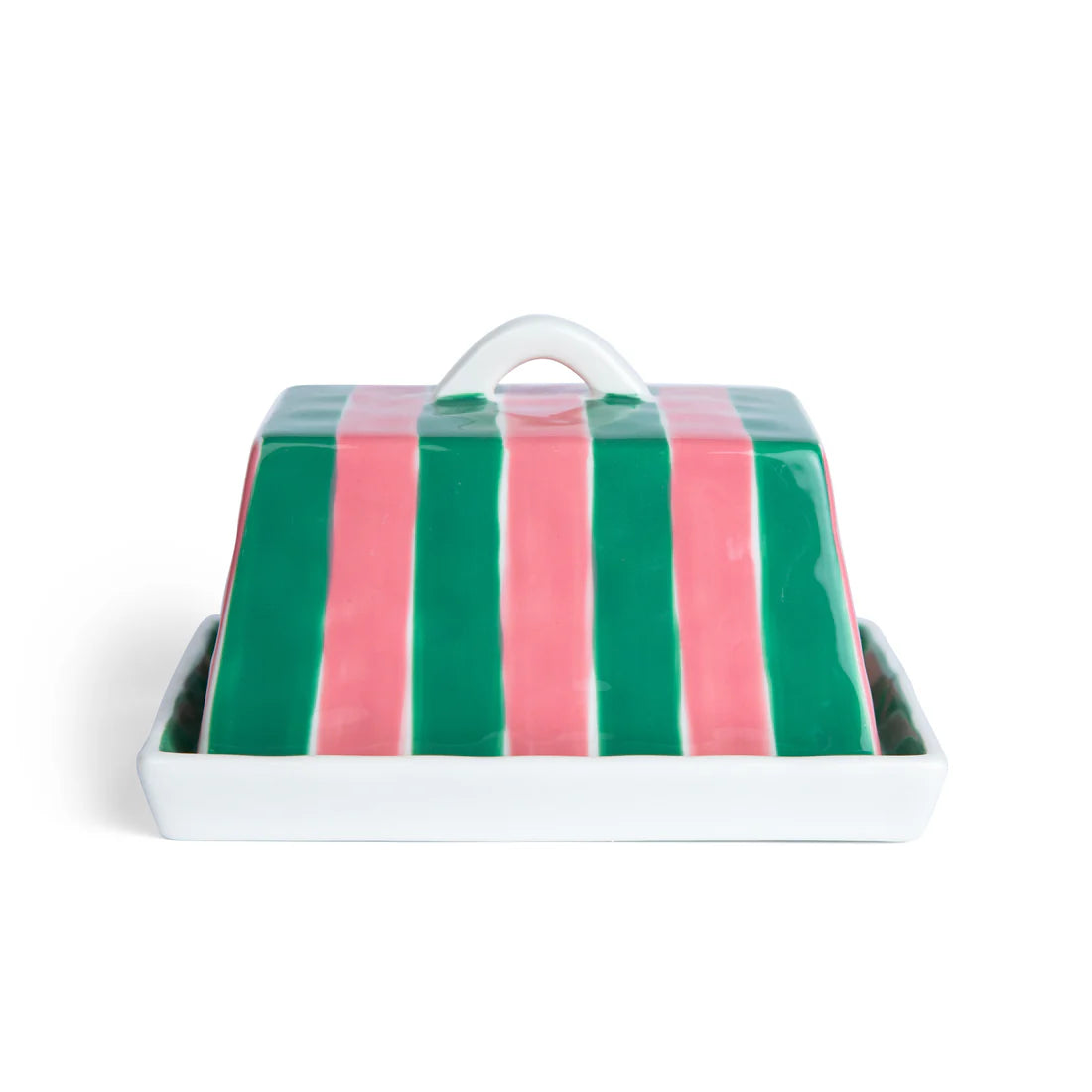 Large Butter Dish - Pink & Green