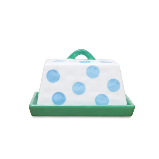 Large Butter Dish - Blue Dot & Green