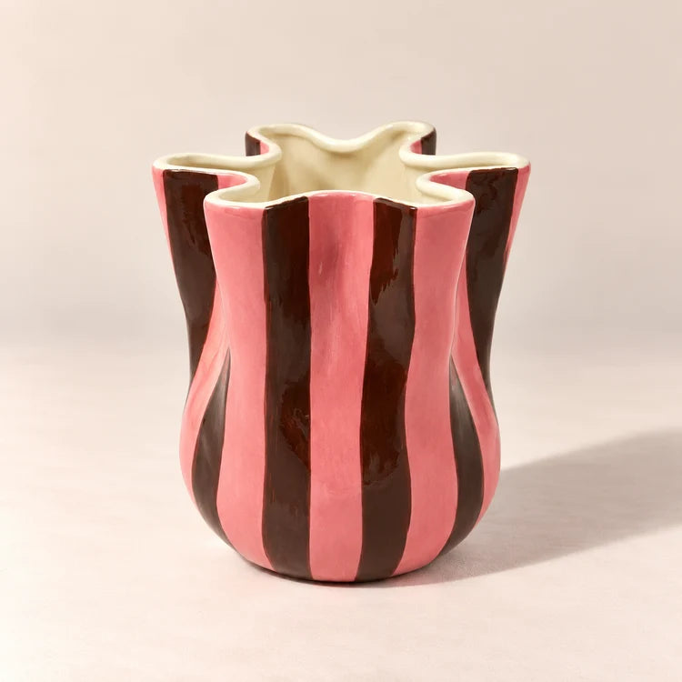 Fold Vase - Brown & Pink Stripe