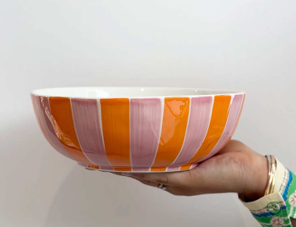 Salad Bowl - Pink & Orange Stripe